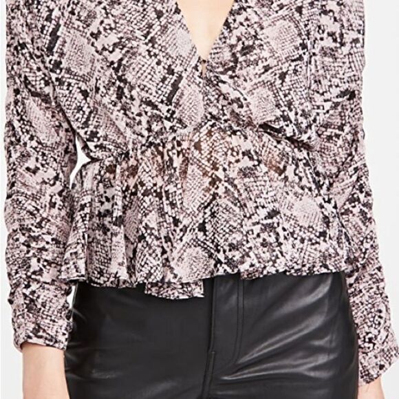 MISA NWT Kesara Blouse in Snake Skin Print With Ruched Long Sleeve Size XS. - Picture 5 of 13